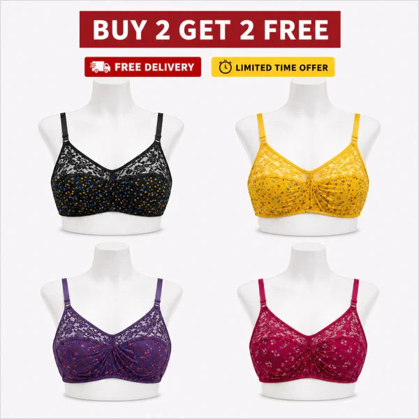 Pack of 4 Half Mesh Jersey Bras | Buy 2 Get 2 FREE Offer !!