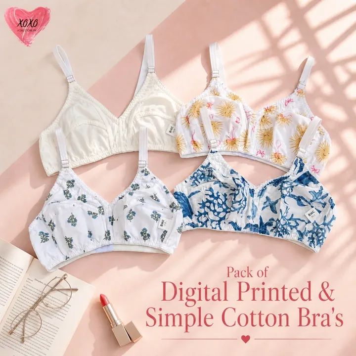 Pack Of 4 Ultra Soft Cotton Fabric Style Printed-Bra