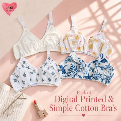 Pack Of 4 Ultra Soft Cotton Fabric Style Printed-Bra