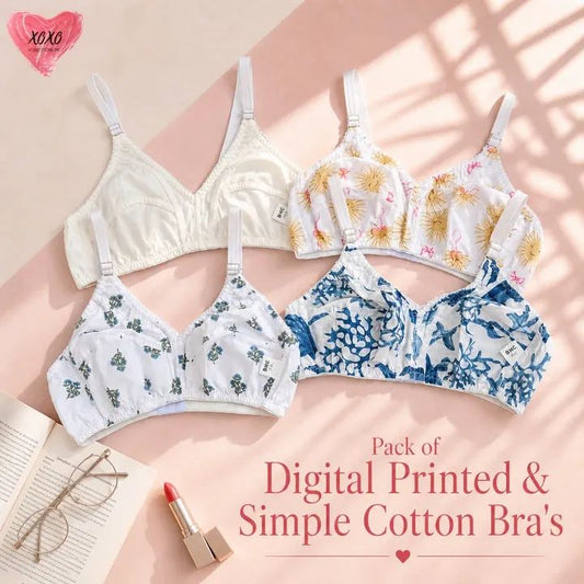 Pack Of 4 Ultra Soft Cotton Fabric Style Printed-Bra